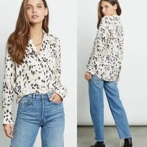 Rails Rebel Abstract Animal Print Silk Button Up Blouse XS